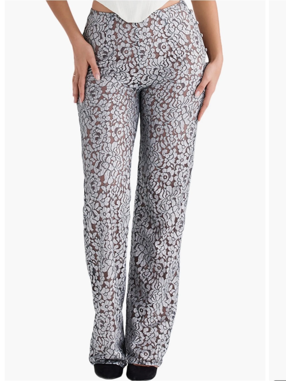 House of CB Silver Lace Wide-Leg Pants